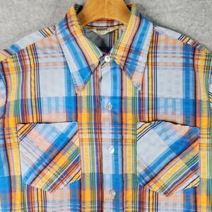 Vintage Montgomery Ward Shirt Mens L/G Multicolor Plaid Short Sleeve Seersucker